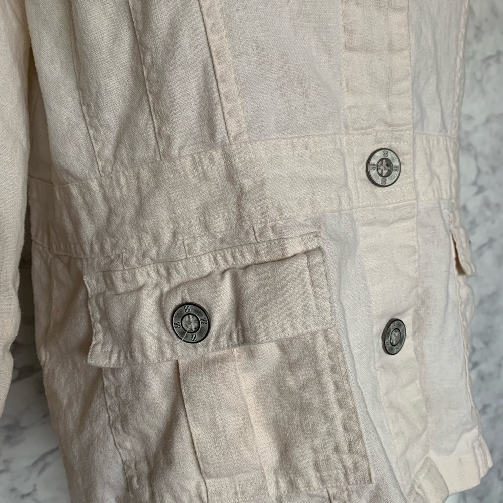 Bil Blass Cream Off White Linen Button Up Jacket View 3